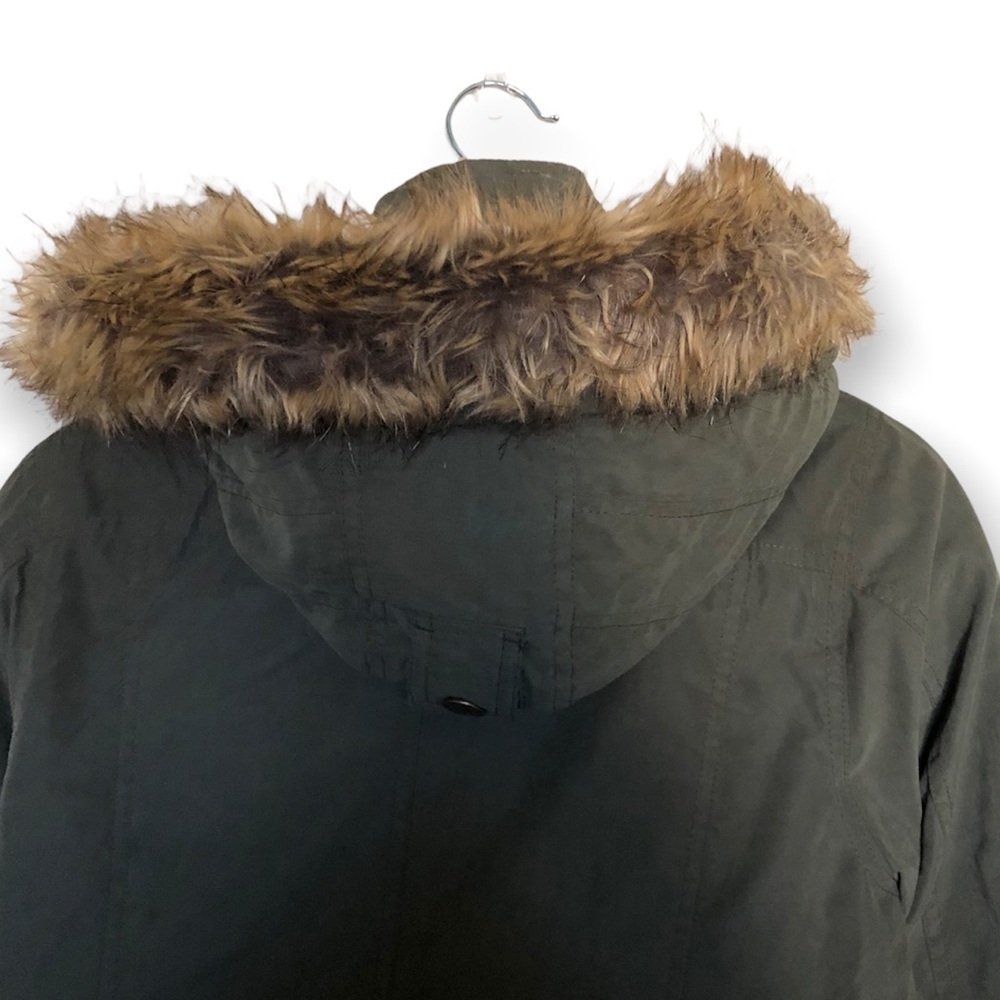 DKNY Anorak Coat faux fur hooded Olive green Size: - Picture 9 of 11